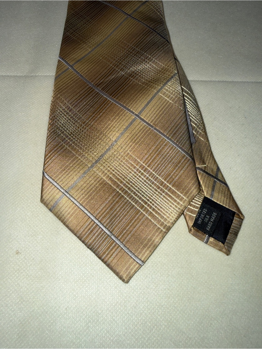 Kenneth Cole Reaction Gold Plaid Tie with Silver Accent